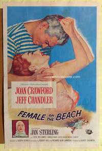 p297 FEMALE ON THE BEACH one-sheet movie poster '55 Joan Crawford, Chandler