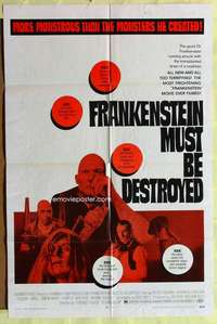 p324 FRANKENSTEIN MUST BE DESTROYED one-sheet movie poster '70 Cushing