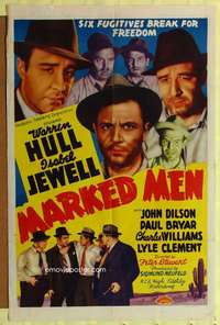 p513 MARKED MEN one-sheet movie poster '40 Warren Hull, prison break!