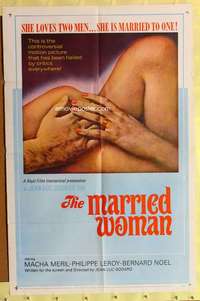 p517 MARRIED WOMAN one-sheet movie poster '65 Jean-Luc Godard, sex triangle!