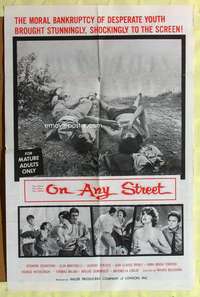 p604 ON ANY STREET int'l one-sheet movie poster '59 Italian teen sex!