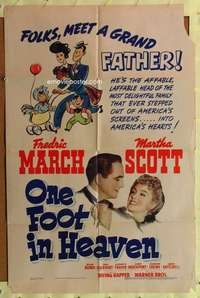 p612 ONE FOOT IN HEAVEN one-sheet movie poster '41 Fredric March, Scott
