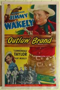 p628 OUTLAW BRAND one-sheet movie poster '48 Jimmy Wakely, western!