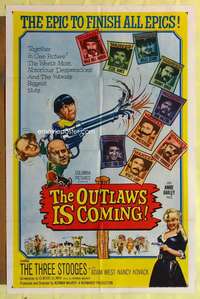 p632 OUTLAWS IS COMING one-sheet movie poster '65 Three Stooges w/Curly!