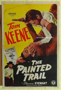 p634 PAINTED TRAIL one-sheet movie poster '38 Tom Keene wanted for murder!