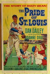 p654 PRIDE OF ST LOUIS one-sheet movie poster '52 baseball, Dan Dailey
