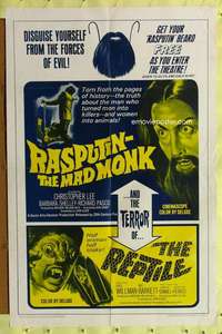 p661 RASPUTIN THE MAD MONK/REPTILE one-sheet movie poster '66 horror!