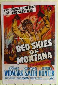 p665 RED SKIES OF MONTANA one-sheet movie poster '52 Widmark, firefighters!