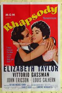 p673 RHAPSODY one-sheet movie poster R62 Liz Taylor, Vittorio Gassman