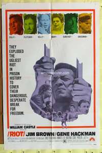 p676 RIOT one-sheet movie poster '69 Jim Brown, Gene Hackman, prison escape!