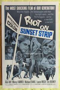 p677 RIOT ON SUNSET STRIP one-sheet movie poster '67 crazy pot-partygoers!