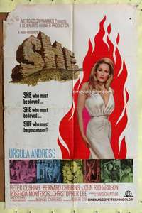 p708 SHE one-sheet movie poster '65 Hammer, Ursula Andress, Cushing