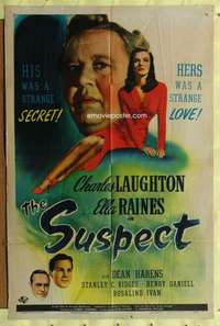 p760 SUSPECT one-sheet movie poster '44 Charles Laughton, Ella Raines