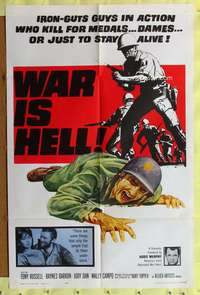 p833 WAR IS HELL one-sheet movie poster '64 Tony Russell, Korean War!