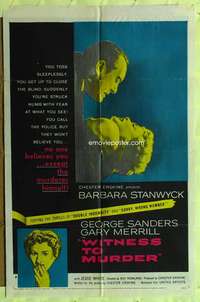 p863 WITNESS TO MURDER one-sheet movie poster '54 Barbara Stanwyck, noir!