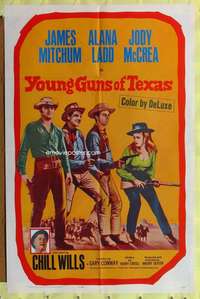 p877 YOUNG GUNS OF TEXAS one-sheet movie poster '63 Mitchum, Ladd, McCrea