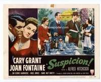 s024 SUSPICION movie lobby card #1 R53 Cary Grant & Fontaine drinking!