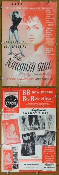 v034 THAT NAUGHTY GIRL movie pressbook '56 sexy Brigitte Bardot!