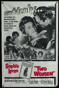 v062 TWO WOMEN 1sh '61 Sophia Loren, Vittorio De Sica, suddenly love becomes lust