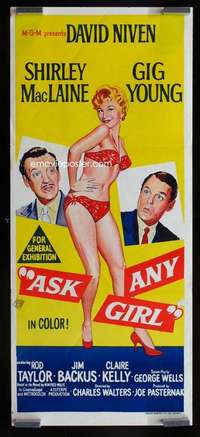 w652 ASK ANY GIRL Aust daybill movie poster R60s sexy Shirley MacLaine