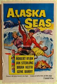 a035 ALASKA SEAS one-sheet movie poster '54 Robert Ryan with harpoon!
