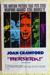 a071 BERSERK one-sheet movie poster '67 crazy Joan Crawford, circus horror!