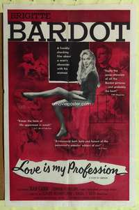 a575 LOVE IS MY PROFESSION one-sheet movie poster '59 sexy Brigitte Bardot!