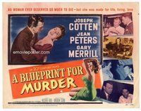 b022 BLUEPRINT FOR MURDER title movie lobby card '53 sexy Jean Peters!
