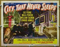 b037 CITY THAT NEVER SLEEPS title movie lobby card '53 Windsor, New York!