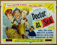 b047 DOCTOR AT SEA title movie lobby card '56 Brigitte Bardot, Dirk Bogarde