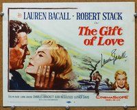 b003 GIFT OF LOVE signed title movie lobby card '58 Lauren Bacall autograph!