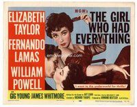 b068 GIRL WHO HAD EVERYTHING title movie lobby card '53 Elizabeth Taylor