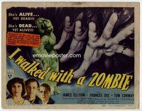 b080 I WALKED WITH A ZOMBIE title movie lobby card '43 Val Lewton, Tourneur