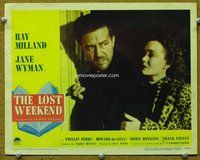 b636 LOST WEEKEND movie lobby card #4 '45 Ray Milland, Jane Wyman c/u