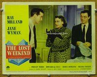 b640 LOST WEEKEND movie lobby card #8 '45 Milland & Wyman in fur!
