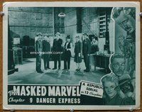 b685 MASKED MARVEL Chap 9 movie lobby card '43 masked hero serial!