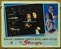 b852 STRANGER movie lobby card '46 Edward G. Robinson, Loretta Young
