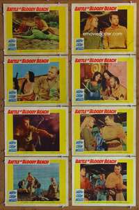 c105 BATTLE AT BLOODY BEACH 8 movie lobby cards '61 Audie Murphy
