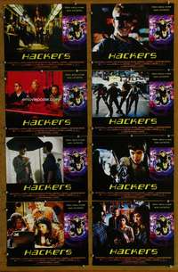 c391 HACKERS 8 English movie lobby cards '95 Angelina Jolie, sci-fi!