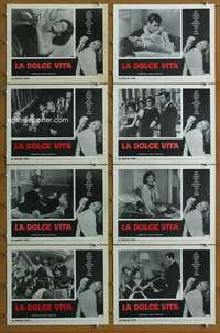 c493 LA DOLCE VITA 8 movie lobby cards '61 Fellini,Ekberg,Mastroianni