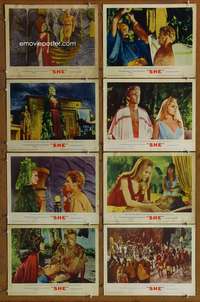 c713 SHE 8 movie lobby cards '65 Hammer, Ursula Andress, Cushing
