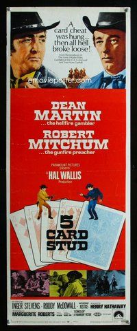 d019 5 CARD STUD insert movie poster '68 Martin & Mitchum play poker!