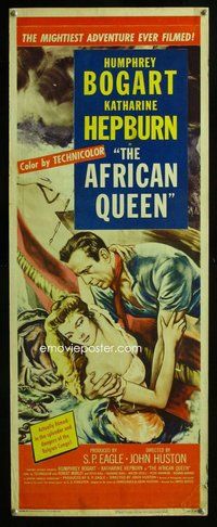 d031 AFRICAN QUEEN insert movie poster '52 Humphrey Bogart, Hepburn