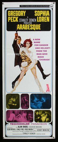 d037 ARABESQUE insert movie poster '66 Gregory Peck, Sophia Loren