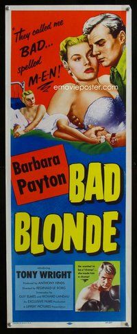 d042 BAD BLONDE insert movie poster '53 classic sexy bad girl image!