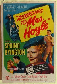 e014 ACCORDING TO MRS HOYLE one-sheet movie poster '51 Spring Byington