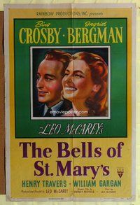 e073 BELLS OF ST MARY'S one-sheet movie poster '46 Bergman, Bing Crosby