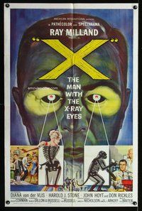 e975 X THE MAN WITH THE X-RAY EYES one-sheet movie poster '63 Roger Corman