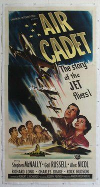 f019 AIR CADET linen three-sheet movie poster '51 U.S. Air Force jet fliers!