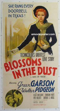 f022 BLOSSOMS IN THE DUST linen three-sheet movie poster '41 Greer Garson